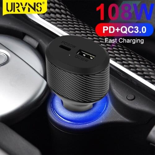 URVNS 2-port 108W Car Charger,USB C PD 90W/65W/45W/20W QC3.0 18W Fast Charging For Macbook iPhone12 Xiaomi HP XPS Laptop Adapter