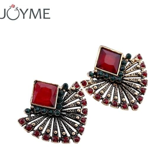 Bohemian Ethnic Fan Stud Earrings Crystal Eearring Vintage Gold Fashion Earing for Women 2018 Sector Boucle D'oreille Brincos