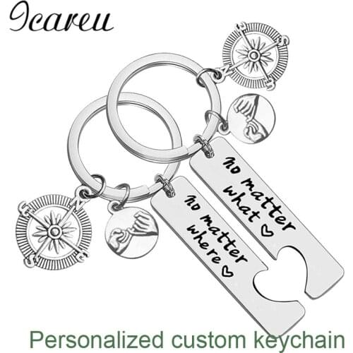 2 PCS/Lot Diy Personalized Compass Charms Customized Keychain Gifts For Couples Hollow Heart Jewelry