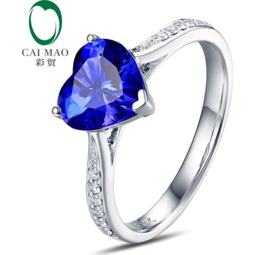 CaiMao 14KT/585 White Gold 1.85 ct Tanzanite & 0.13 ct Round Cut Diamond Engagement Gemstone Ring Jewelry
