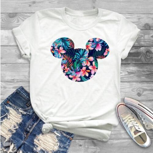 Womens cute ears print ladies T-shirt fashion round neck graphic short sleeve ladies T-shirt Harajuku T-shirt cute ladies tee