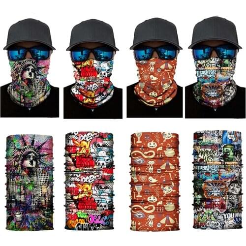 Hip Pop Cycling Bandana Neck Gaiter Fishing Headband Camping Scarves Half Face Mask Graffiti Style Outdoor Skateboard Headwear