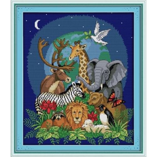 Joy Sunday Cross Stitch Kit Stamped Animal World Patterns 14CT 11CT Printed Cross Stitch Kits Handmade Embroidery Needlework Set