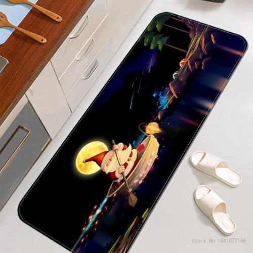 Santa Claus Night Cruise Boating Mat Soft Flannel Living Room Carpet Home Decoration 3D Christmas Printed Kitchen Anti-skid Mat