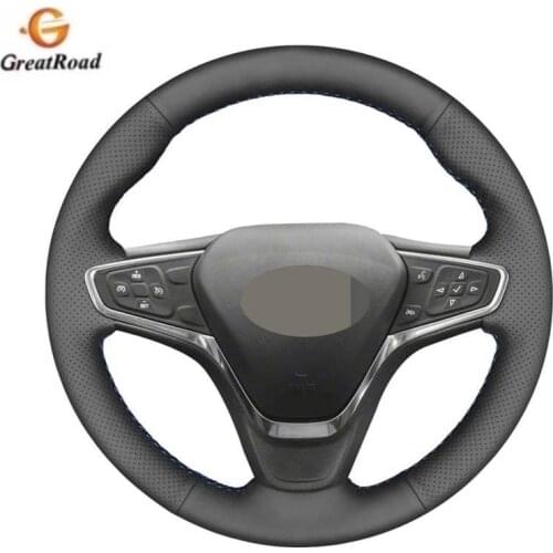 Black Genuine leather Hand-stitched Car Steering Wheel Cover for Chevrolet Malibu XL 2016 2017 Equinox 2017 2018 Buick Velite 5