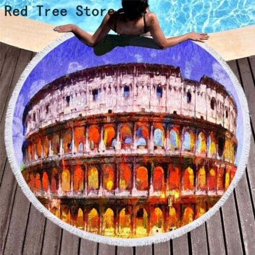 Summer Holiday Swim Microfiber Beach Towel Oil Painting Landscape Yoga Mat Toallas 150cm Large Size Round Blanket Bath Towels