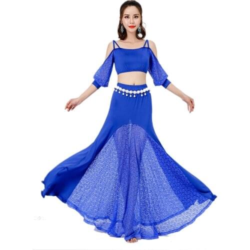 Belly Dance Costume Set 2020 Sexy Women Oriental Sling Lace Bellydance Large Swing Skirt Dancing Beginner Training Dance Wear
