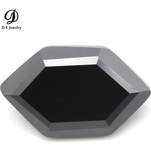 Wholesale Zircon 9x15mm Black Sharp Bottomed Hexagon Shape Cut Synthetic Cubic Zirconia Stone Loose Hexagonal CZ Gems