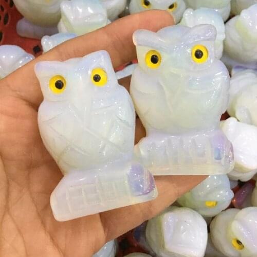 Wholesale Natural Opal Crystal Stone Carved Owl Small Animal Ornaments For Gifts Or Decor