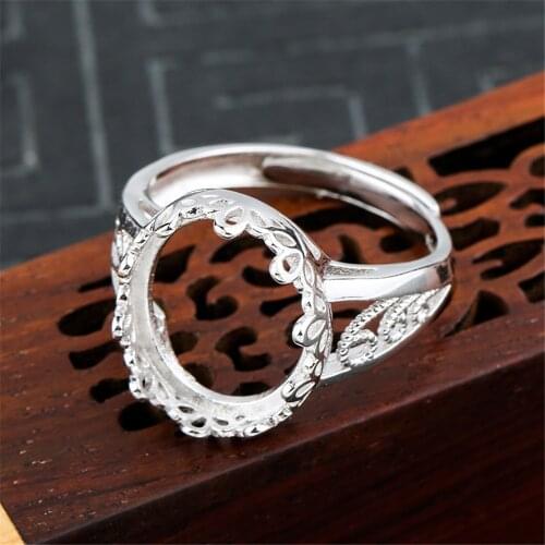 Ring Base for 12x14.5mm Oval Cabochons Ring Setting White Gold Plated 925 Silver Adjustable Ring Blank JZ0059