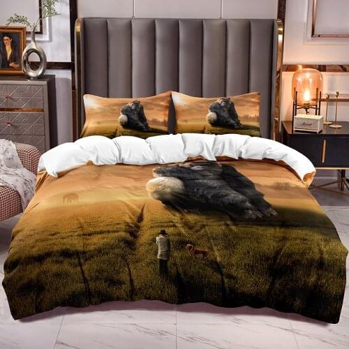 Duvet Cover with Large Chimpanzees 3D Print Bedding Comforter Cover Sets with Gorilla Print White Reverse