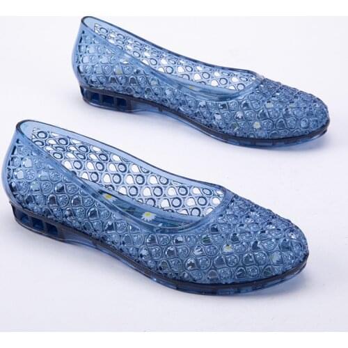 Transparent Womens Jelly Shoes New Hollow Summer Shoes Ladies Peep Toe Beach Flat Sandals Breathable Female EU36-40 PW148