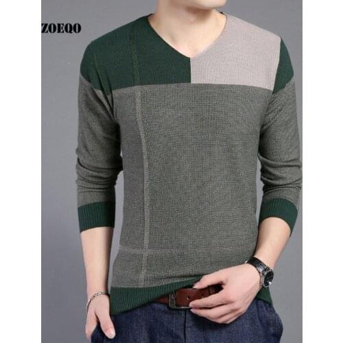 ZOEQO Hot Sale Mens Fashion Patchwork Pullovers Male Casual V-neck sweater Slim Fit Knitting Mens Sweaters And Pullovers
