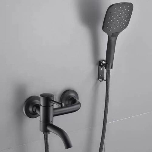 Shower Faucet Black Brass Bathroom Shower Faucet Sets Wall ABS Hand Switch Shower Head Cold Hot Water Bathroom Bathtub Mixer Tap