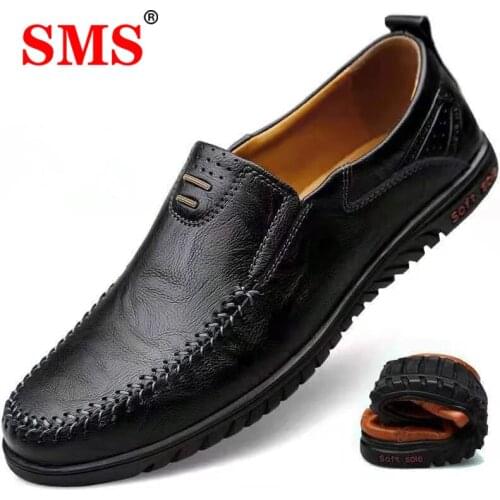 SMS Genuine Leather Men Shoes Luxury Brand Casual Slip on Formal Loafers Men Moccasins Italian Male Driving Shoes Plus Size