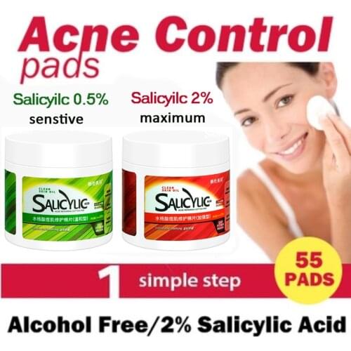 Acne Treatment Pads with Salicylic Acid 0.5% 2% Women Men Acne Remove Pimple Clear Pad 55PCS