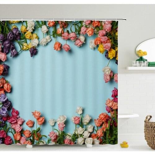 3d printing Flowers Bathroom Curtains Shower Curtain Modern Bath Waterproof Polyester Cloth With Hooks Home Decor Bath Curtain