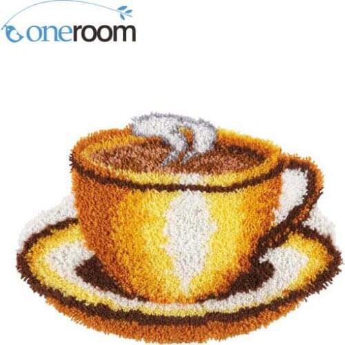 ZD16 coffee cup Hook Rug Kit DIY Unfinished Crocheting Yarn Mat Latch Hook Rug Kit Floor