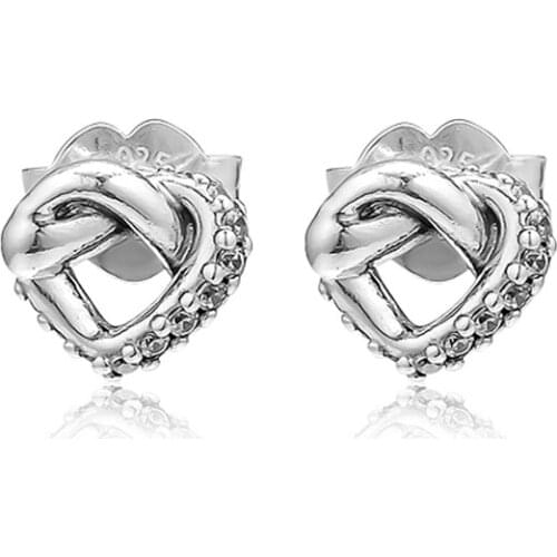 CKK Silver 925 Jewelry Knotted Heart Stud Earrings For Women Fashion Gift Sterling Silver Original Earring
