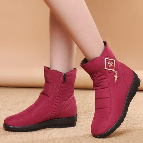 Snow Boots Ladies Waterproof Warm Ankle Boots Wedges Platform Plush Shoes Female Botas Mujer Zapatos Embroider Boot Size 42