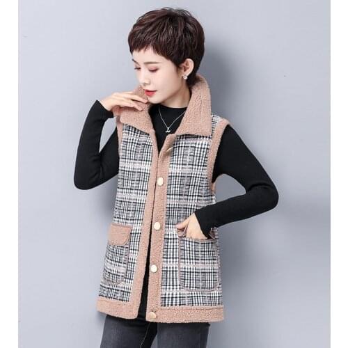Women Winter Vests Grain fleece jacket 2020 New Vest Plaid Sleeveless Jacket Female Winter Waistcoat