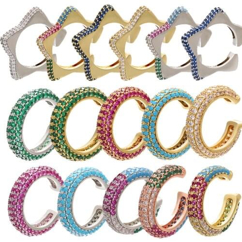 ZHUKOU 2020 NEW 1 piece star/C shape women earrings clips CZ crystal multicolor ear cuffs for non pierced ears model:VE131