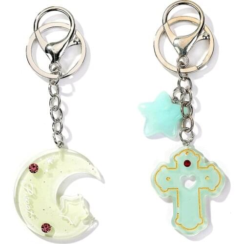 1PC resin moon and cross keychain flatback resin pendant charms resin keyring for woman jewelry