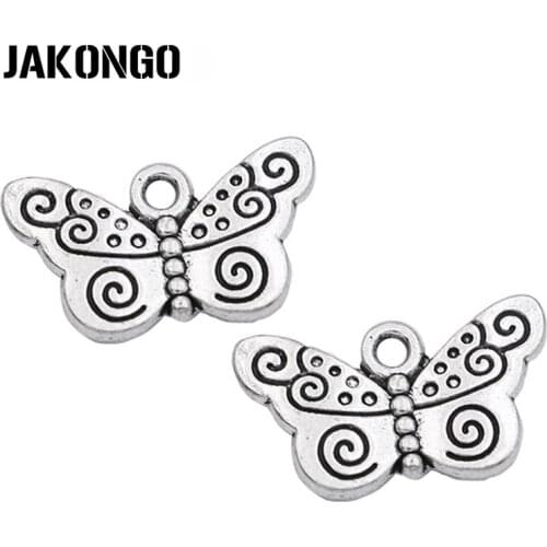 JAKONGO 10pcs Butterfly Charm Antique Silver Plated Pendants for Bracelet Jewelry Accessories Making DIY Handmade 20x12mm