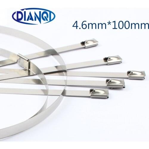 100pcs 4.6mmx100mm 4.6x100mm Latching Self-Locking Stainless Steel wires cable ties self-Lock tie wrap zip ties 201 304 316