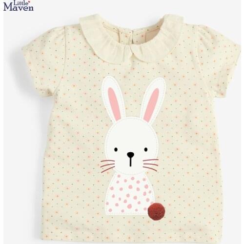 Children 2021 Summer Baby Girl Tee Tops Kids 2-7 Years Clothes Polka Dot Bunny Print Brand Cotton Cute T Shirt