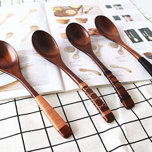 2021 Simple Style Wrapped Wire Spoon Long Flat Curved Handle Exquisite Wrapped Eco-friendly Wooden Spoon Anti-slip Spoon