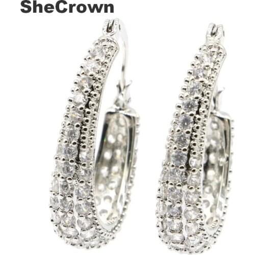 29x7mm SheCrown Created White Sapphire Ladies Engagement Silver Earrings