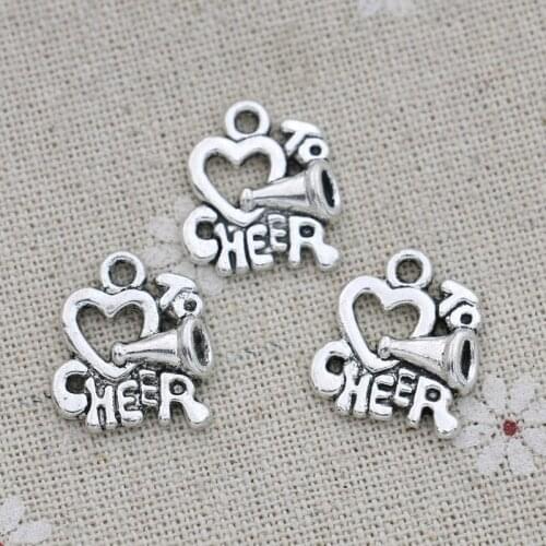 30PCS Silver Plated Love to Cheer Charms Pendants for Jewelry Making Bracelet DIY Accessories 18x16mm