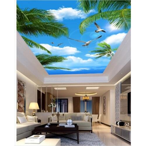 3d mural wallpaper Blue sky and sea palm ceiling 3d room wallpaper landscape ceilings