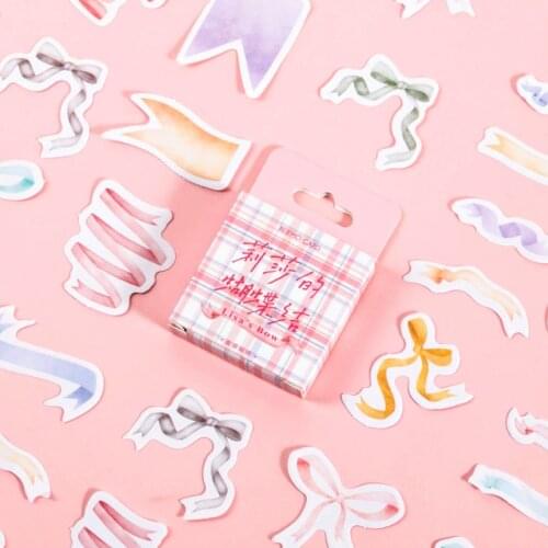 46Pcs/Box Cute Lisas Bow Journal Decorative Washi Stickers Scrapbooking Stick Label Diary Album Stickers