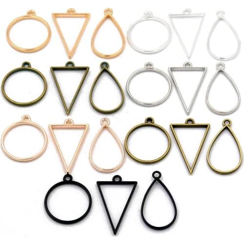 9PCS/Lot 7 Color Assorted Geometric Hollow Pressed Flower Frame Round Water Droplets Pendant Resin Jewelry Making Bezel Mold