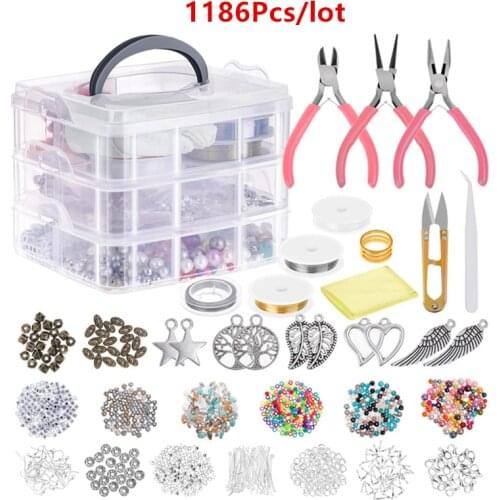 DIY Jewelry Accessories Hand Clamp Acrylic Bead Pad Three Layer Suit 1186 Pcs/lot Rings Earring Hook Jewelry Making Supplies Kit
