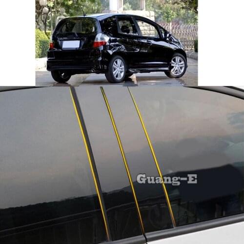 Car PC Material Pillar Post Cover Door Trim Window Piano Black Molding Sticker Plate Parts For Honda Fit Jazz 2008 2009-2012