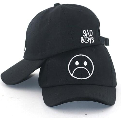 New sad boy face baseball cap 100% cotton pure black fashion dad hats embroidery sad boy hip hop snapback hat casal sport cap