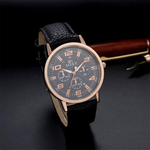 SOXY Brand Watch Fashion Cool Sport Watches Men Leather Quartz Watch Hombre Luxury Gold Wrist Watch Hour Clock relogio masculino