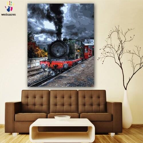 DIY colorings pictures by numbers with colors Trains of the past picture drawing painting by numbers framed
