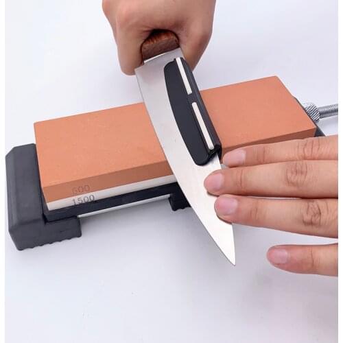 Double-sided sharpening stone 600/1500 grit Angle guide stainless steel Silica gel base kitchen whetstone blade sharp Apex edge