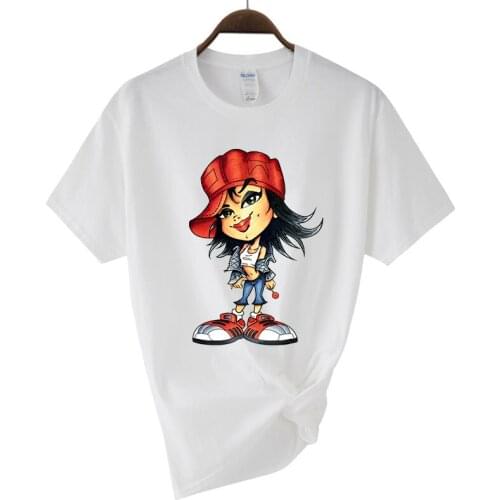 Summer Short-sleeved T-shirt Harajuku Cute Trend Girl Casual O-neck T-shirt Printing Red Hat Girl Design Womens Cotton T-shirt