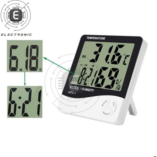 HTC-1 LCD Electronic Digital Temperature Humidity Meter Weather Station Clock Thermometer Hygrometer with Alarm Clock