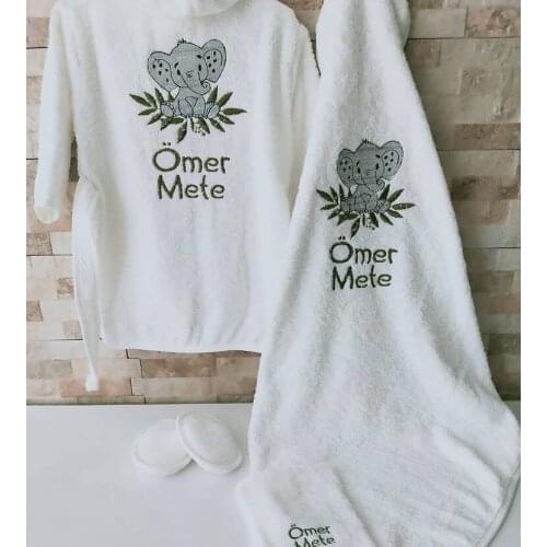 Jaju Baby Handmade, Elephant Embroidered - Custom Embroidered Bathrobe SET