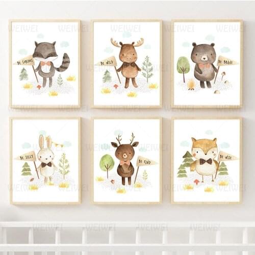 Canvas Painting Nursery Deer Fox Rabbit Bear Kind Animal Wall Art Nordic Posters and Prints Wall Pictures for Kids Room Decor