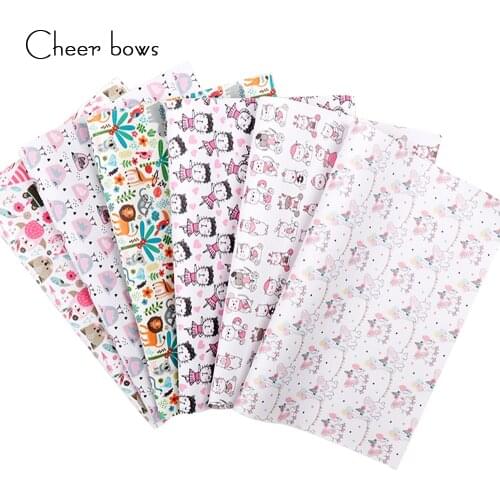 Cheerbow Printed Leather Fabric DIY Sewing Bags Hairbows Accessories Cartoon Animals Printed Artificial leather Fabric 22*30cm