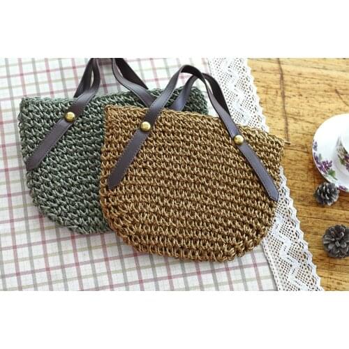 Summer Candy Color Women Straw Beach Bags Medium Size Ladies Hot Sale Solid Beach Bag Zipper Handbags