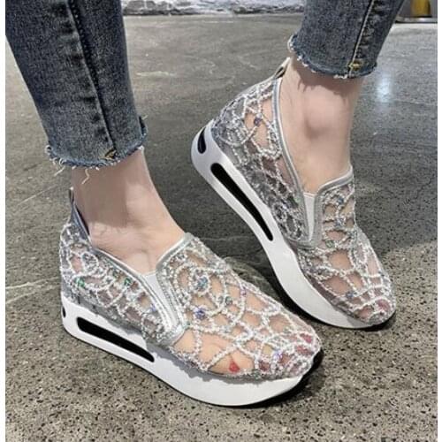 New Summer Loafer Shoes Lace Mesh Small White Shoes Casual Set Foot High Heels Shoes Increase Platform Womens sneakers Shoes