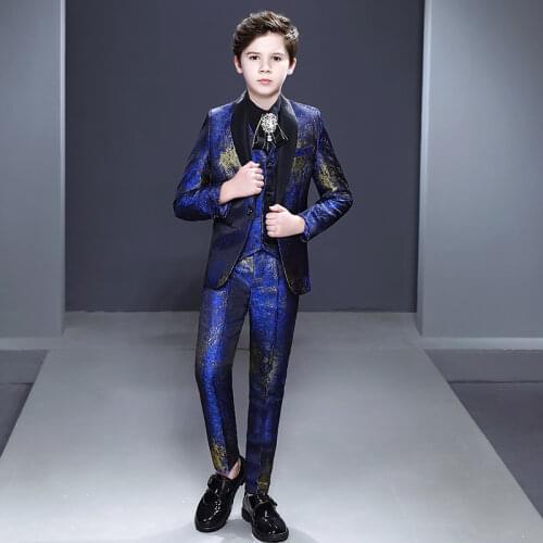 Suit for Boy Wedding Dress For Boy Kids Costume Childrens Suit Boys' suit 5 PCS Jacket Pants Vest Shirt Tie Flower Boys